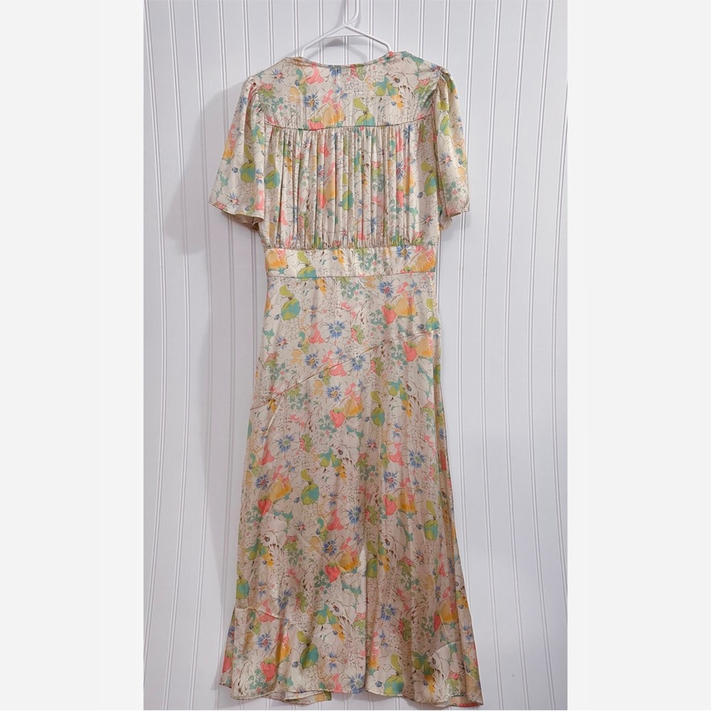 Topshop Willow Floral Angel Sleeve Satin Midi Dress Size 8 - Picture 6 of 14